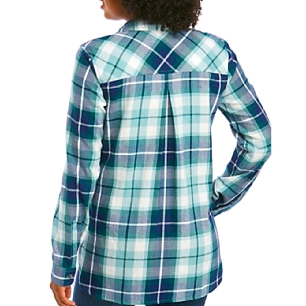 🔴CLEARANCE‼️ NWT🌲TURQUOISE GREEN-BLUE COTTON PLAID LONG SLEEVE SHIRT Women’s XS - Picture 3 of 6